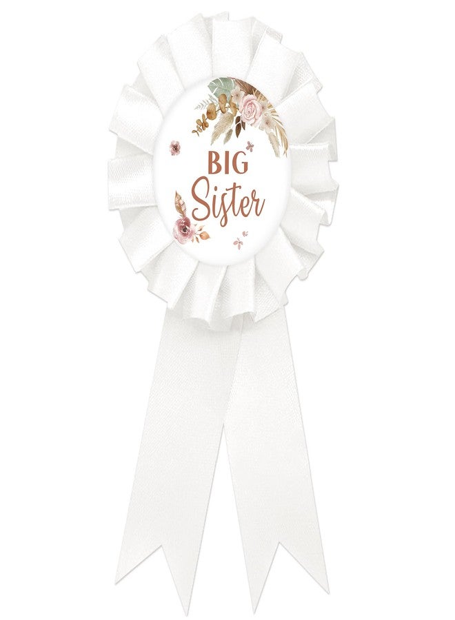 SUPERLUBY Pampas Grass Big Sister Tinplate Badge Pin, Boho Sister to Be Pin for Girl, Birthday Girl Button Pin, White Rosette Happy Birthday Button for Girl Celebration, Pampas Theme Baby Shower Party Favors - Image 1